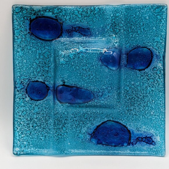 Vintage Italian Handmade Blue Glass Dish or Ashtray, Artisan Crafted - Picture 1 of 8